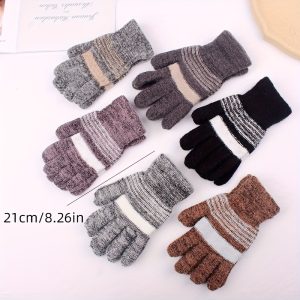 1pair Warm Gloves, Women Men Knitted Brushed Plus Velvet Coldproof Cycling Student Split Finger Full Finger Gloves For Autumn And Winter