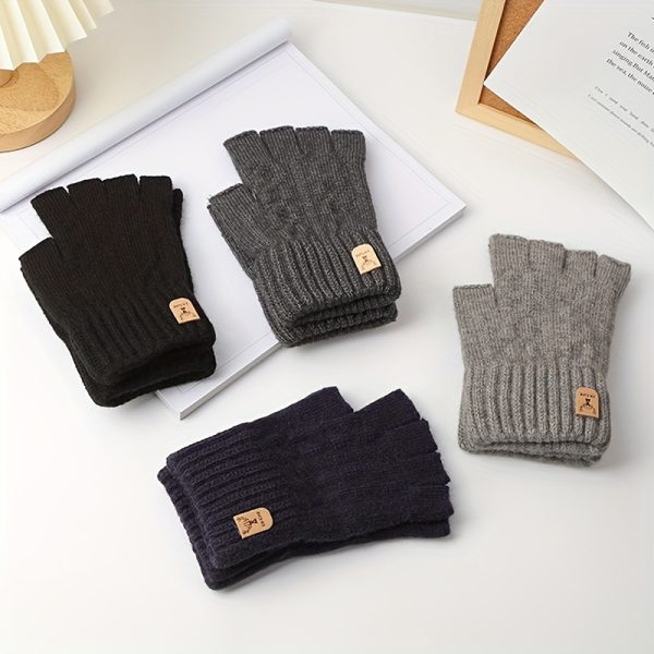 1 Pair Knitted Thick Thermal Half Finger Gloves Women Men Winter Outdoor Driving Fingerless Glove Touchscreen Mittens One Size