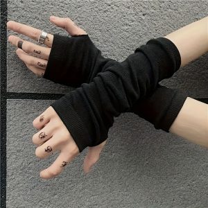 1pair Black Hippie Style Fingerless Gloves, Wrist Protection Gloves, Suitable For Summer Outdoor Activities And Street Dance