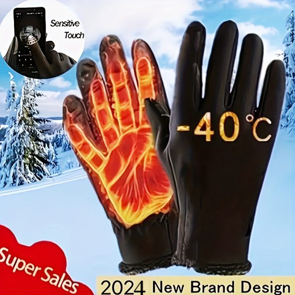 Autumn And Winter Men's Velvet Gloves - Warm Touch-screen Outdoor Sports Cycling Windproof, Cold-proof, Water-repellent Gloves